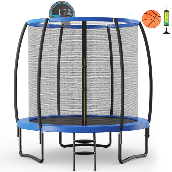 8FT Recreational Trampoline W/ Basketball Hoop Safety Enclosure Net Ladder Image 1