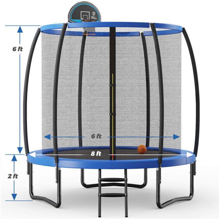 8FT Recreational Trampoline W/ Basketball Hoop Safety Enclosure Net Ladder Image 2