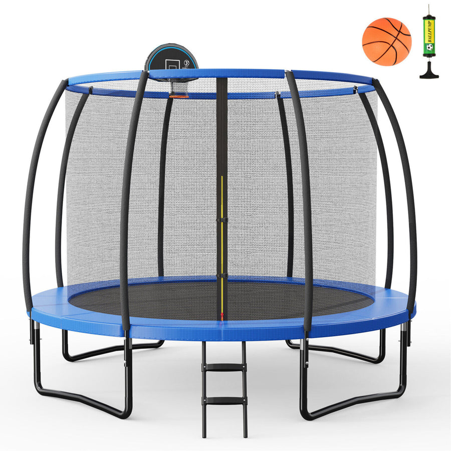 12FT Recreational Trampoline w/ Basketball Hoop Safety Enclosure Net Ladder Image 1