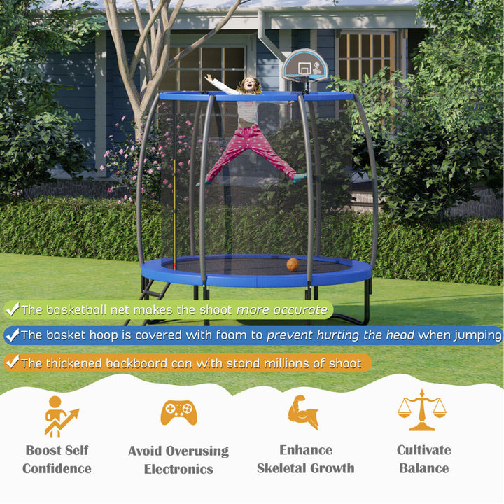 8FT Recreational Trampoline W/ Basketball Hoop Safety Enclosure Net Ladder Image 3