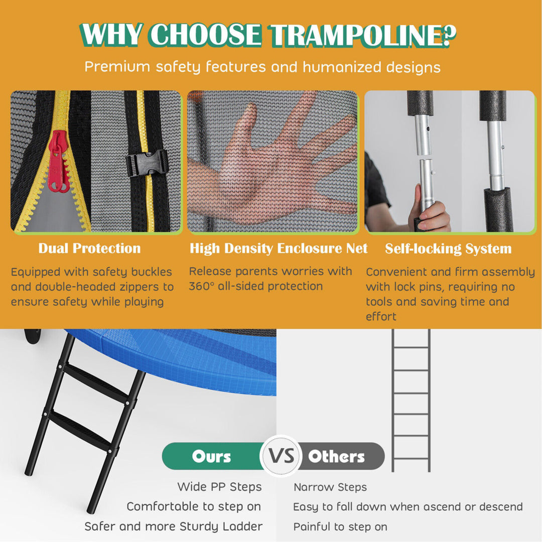 8FT Recreational Trampoline W/ Basketball Hoop Safety Enclosure Net Ladder Image 8