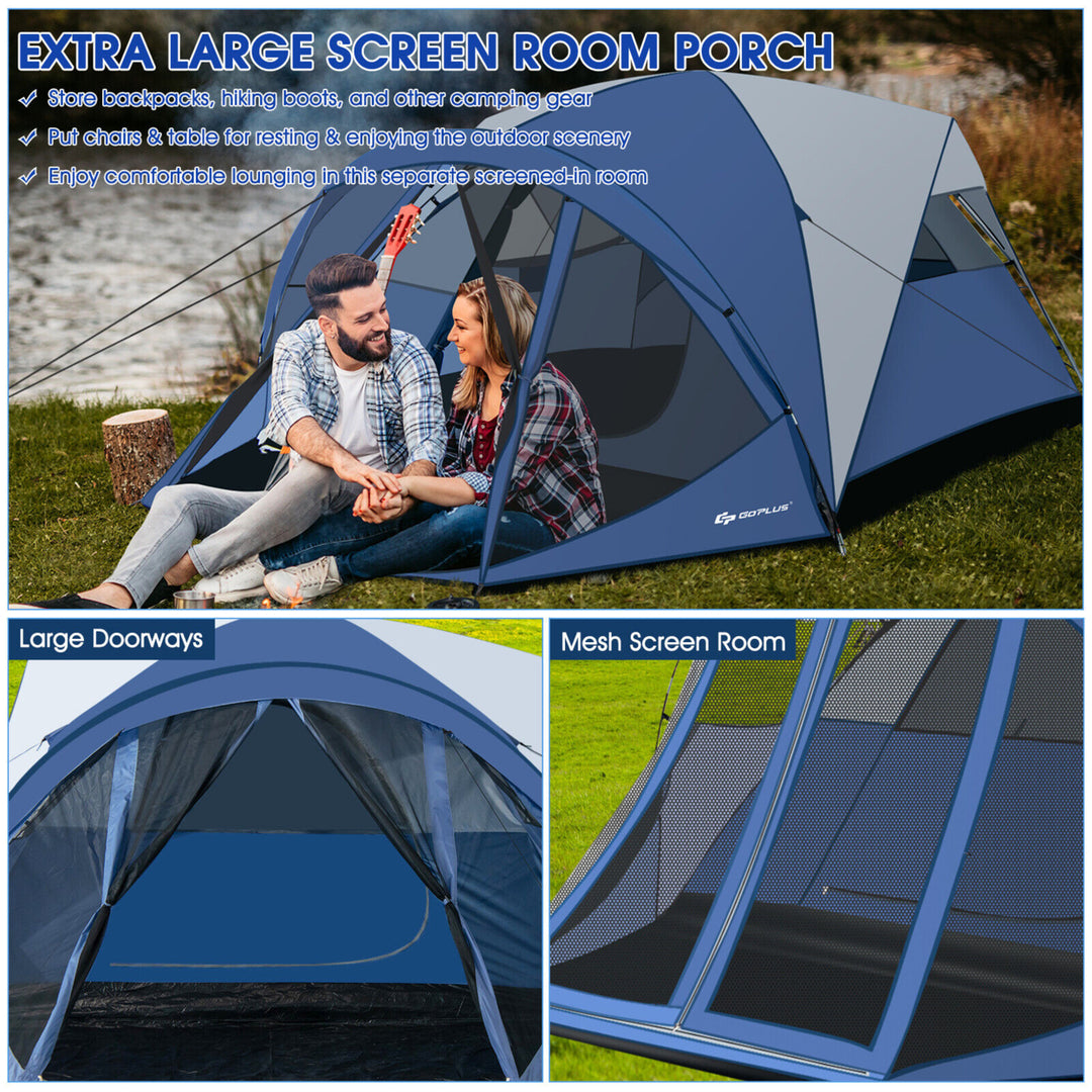 6-Person Large Family Camping Dome Tent W/ Screen Room Porch and Removable Rainfly Image 6