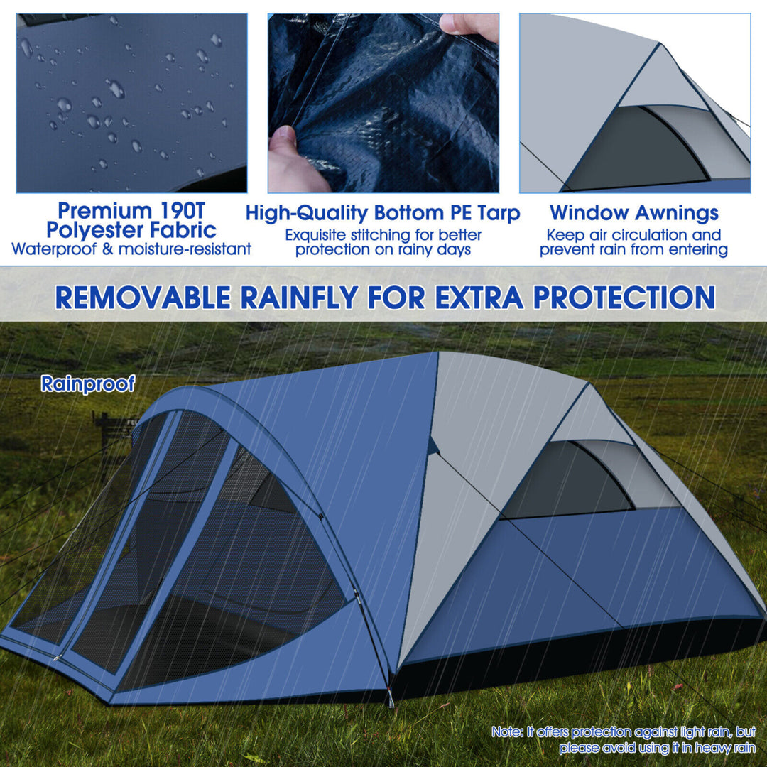 6-Person Large Family Camping Dome Tent W/ Screen Room Porch and Removable Rainfly Image 7