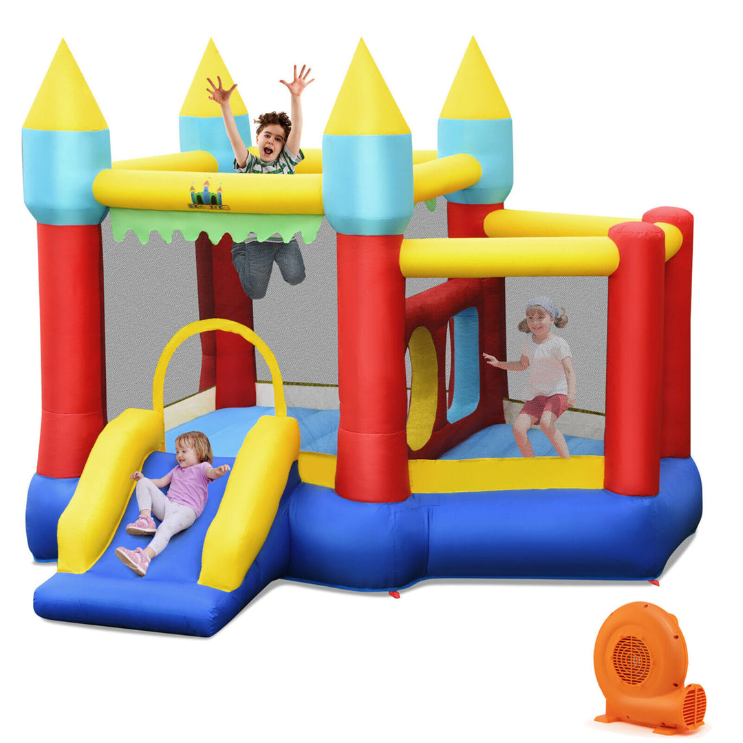 Inflatable Bounce House Slide Jumping Castle w/ Tunnels Ball Pit and 550W Blower Image 1