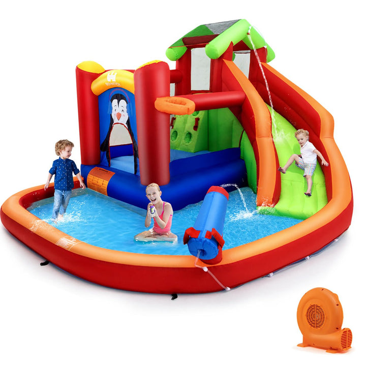 Inflatable Slide Bouncer and Water Park w/ Splash Pool Water Cannon 680W Blower Image 1