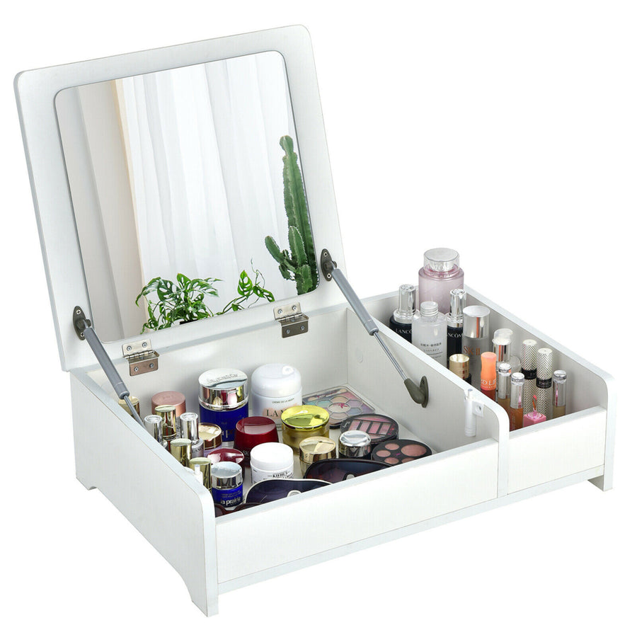 2-in-1 Vanity Dresser w/ Flip-Top Mirror Tabletop Storage Box Makeup Laptop White Image 1
