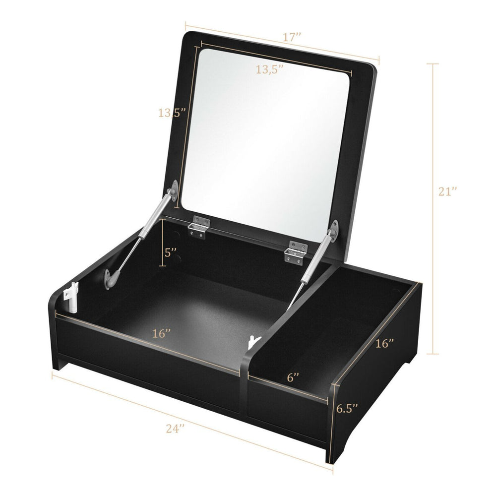 2-in-1 Vanity Dresser w/ Flip-Top Mirror Tabletop Storage Box Makeup Laptop Black Image 2