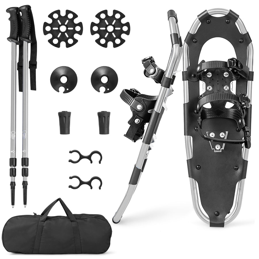 21/25/30 4-in-1 Lightweight Terrain Aluminum Snowshoes w/ Ski Poles Carry Bag Silver Image 1