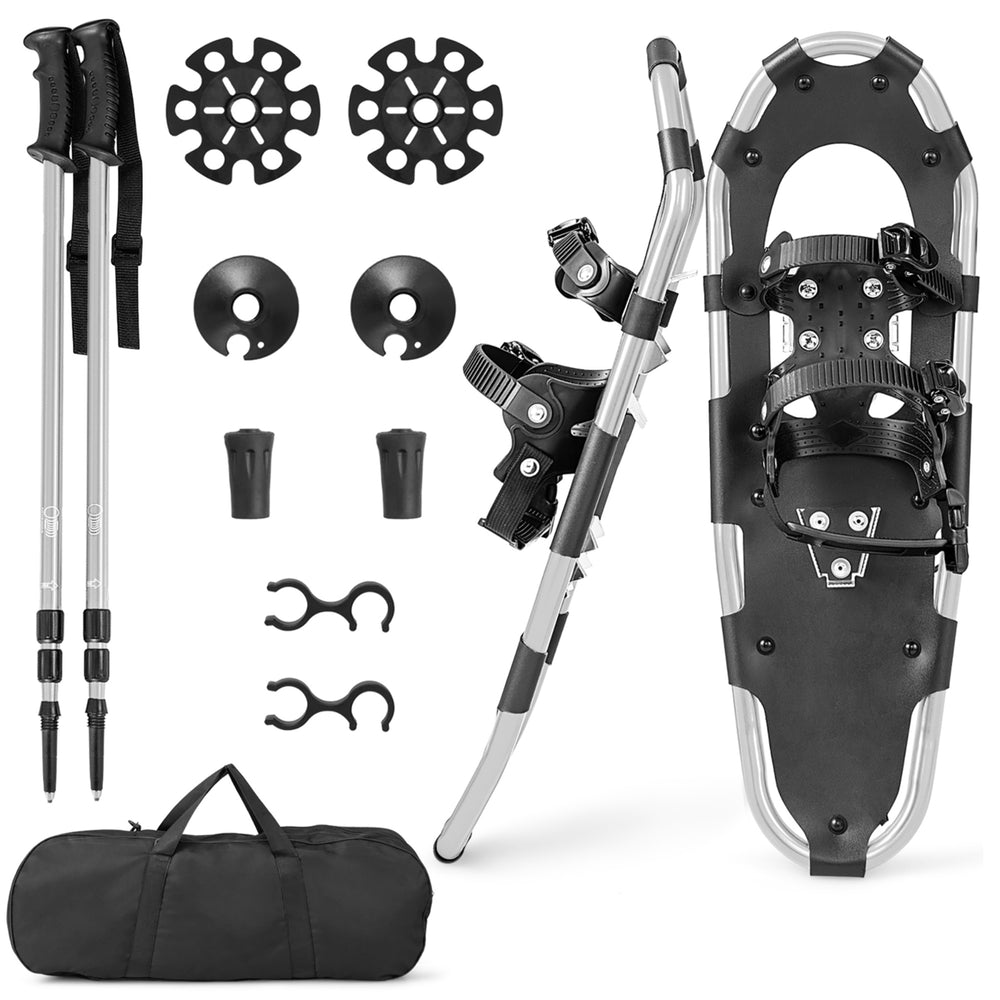 21/25/30 4-in-1 Lightweight Terrain Aluminum Snowshoes w/ Ski Poles Carry Bag Silver Image 2