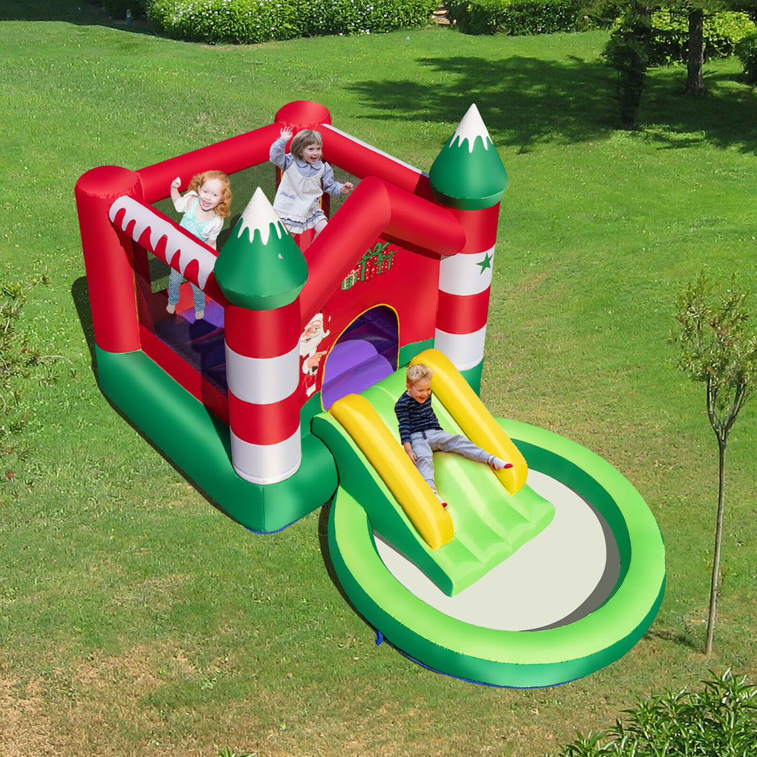 Inflatable Bounce House Kids Christmas w/ Slide and Trampoline and Pool Without Blower Image 3