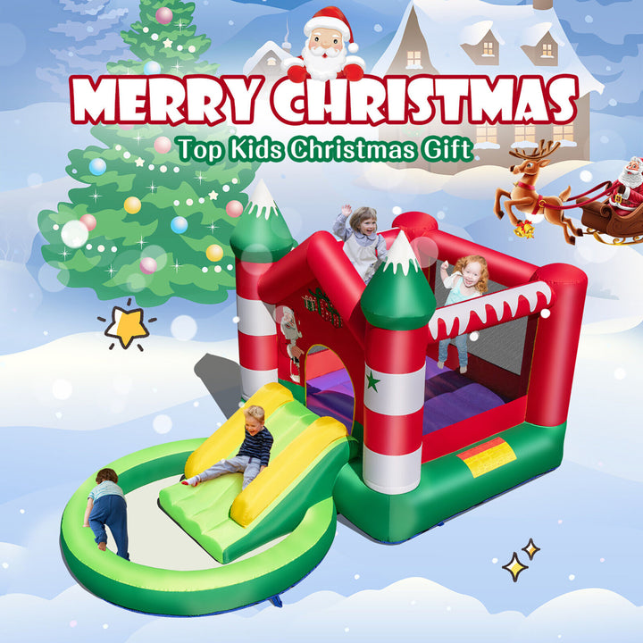 Inflatable Bounce House Kids Christmas w/ Slide and Trampoline and Pool Without Blower Image 4