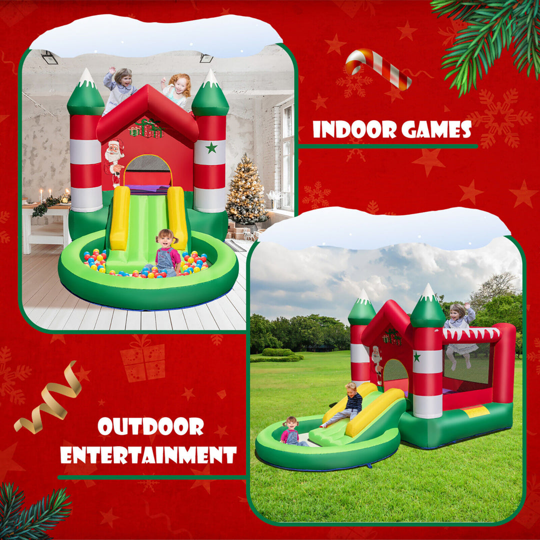 Inflatable Bounce House Kids Christmas w/ Slide and Trampoline and Pool Without Blower Image 4