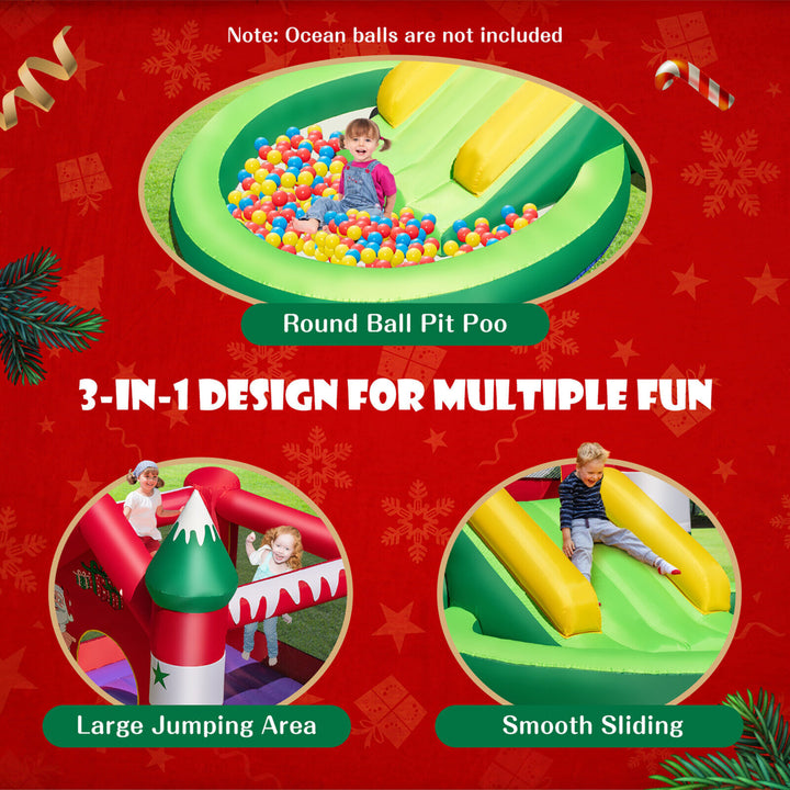 Inflatable Bounce House Kids Christmas w/ Slide and Trampoline and Pool Without Blower Image 7