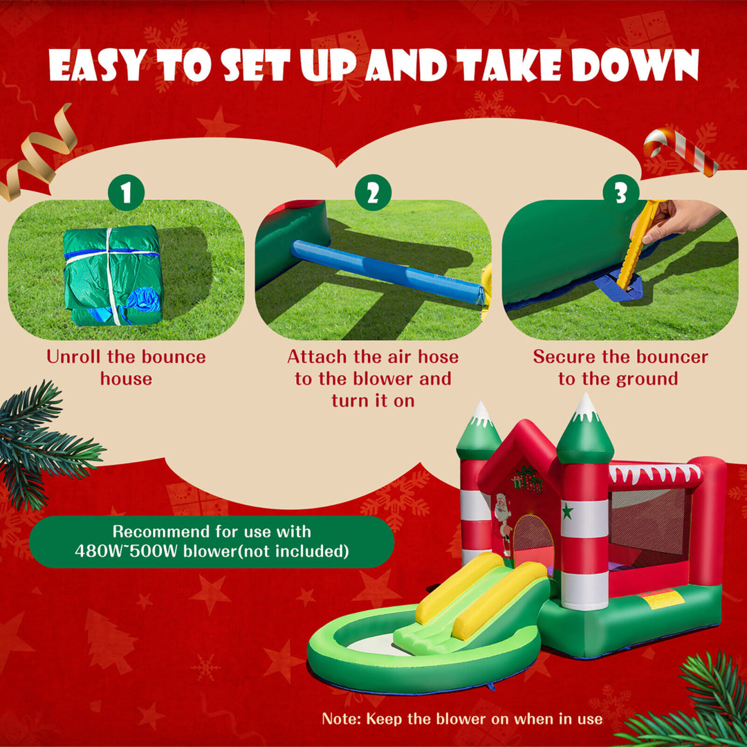 Inflatable Bounce House Kids Christmas w/ Slide and Trampoline and Pool Without Blower Image 9