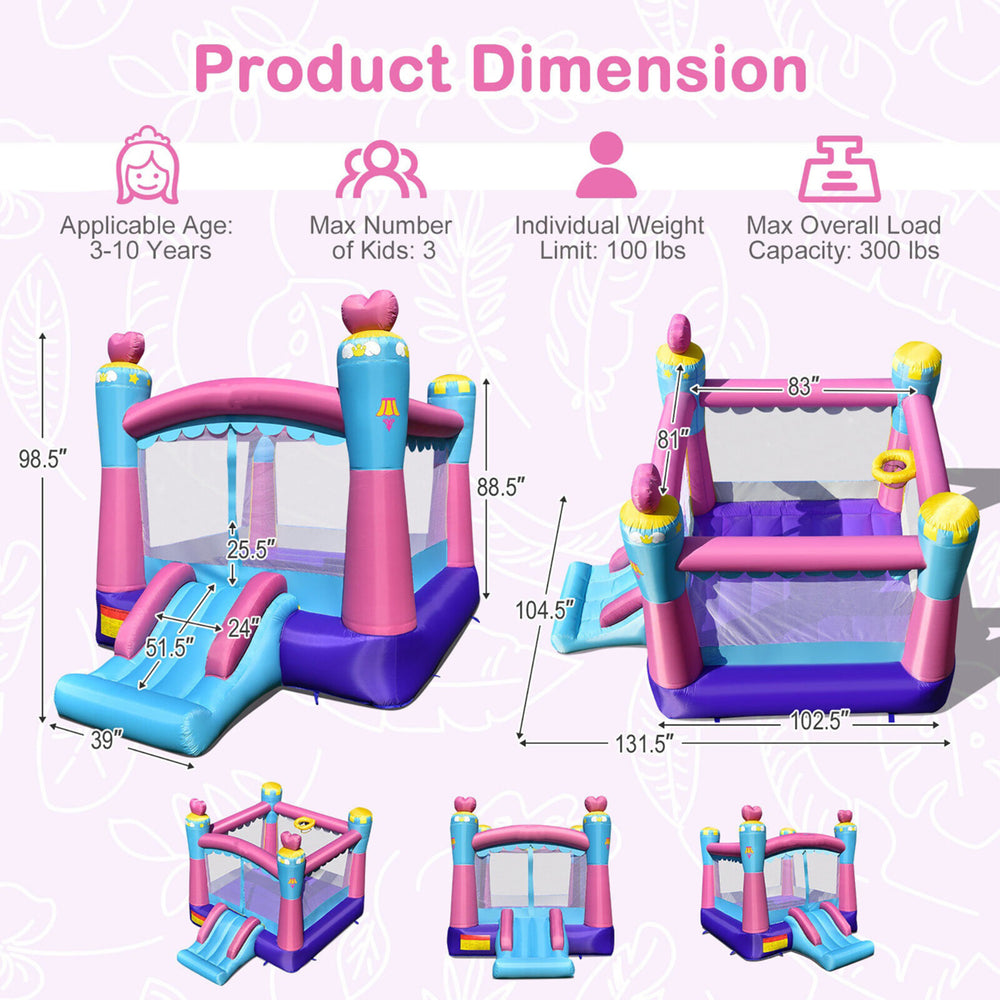 Inflatable Bounce House 3-in-1 Princess Theme Inflatable Castle w/ 750W Blower Image 2