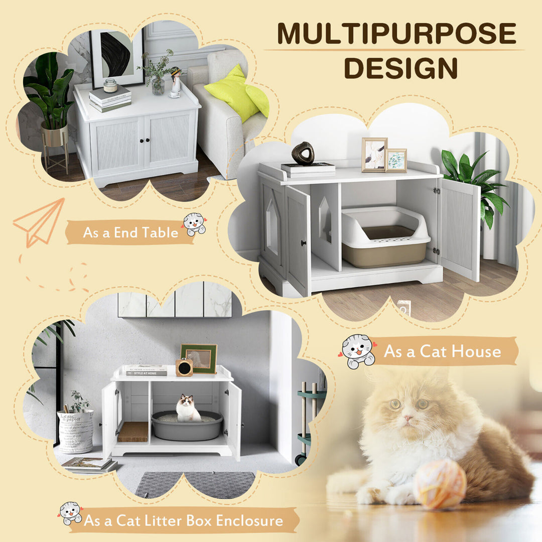 Cat Litter Box Enclosure w/ Scratching Pad and Adjustable Divider End Table Cabinet Image 4