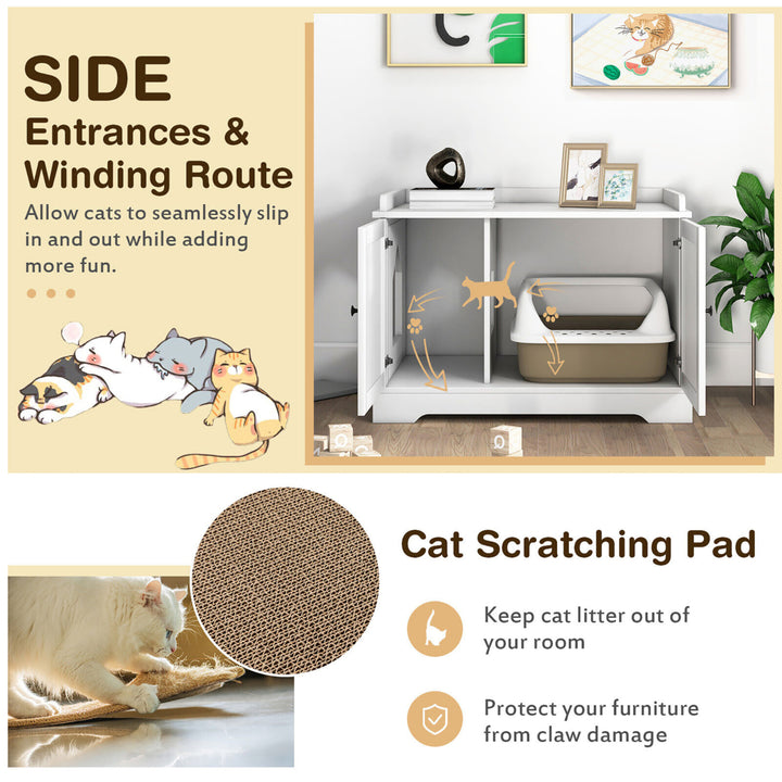 Cat Litter Box Enclosure w/ Scratching Pad and Adjustable Divider End Table Cabinet Image 4