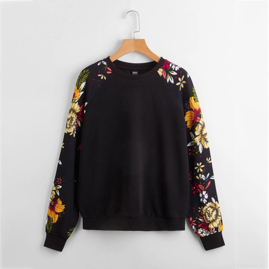 Floral Print Raglan Sleeve Pullover Image 1