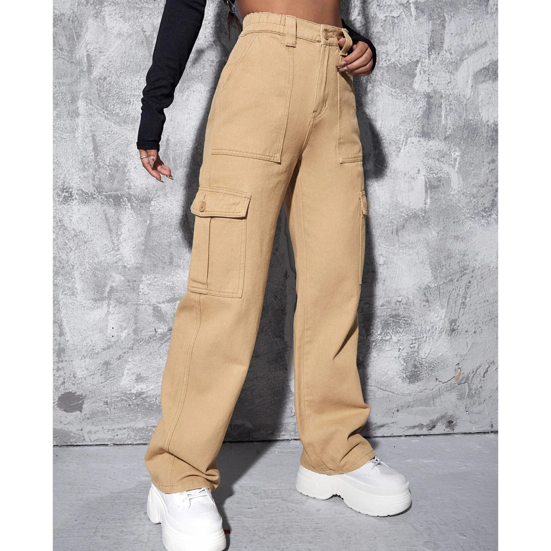 High Waist Flap Pocket Wide Leg Jeans Image 4