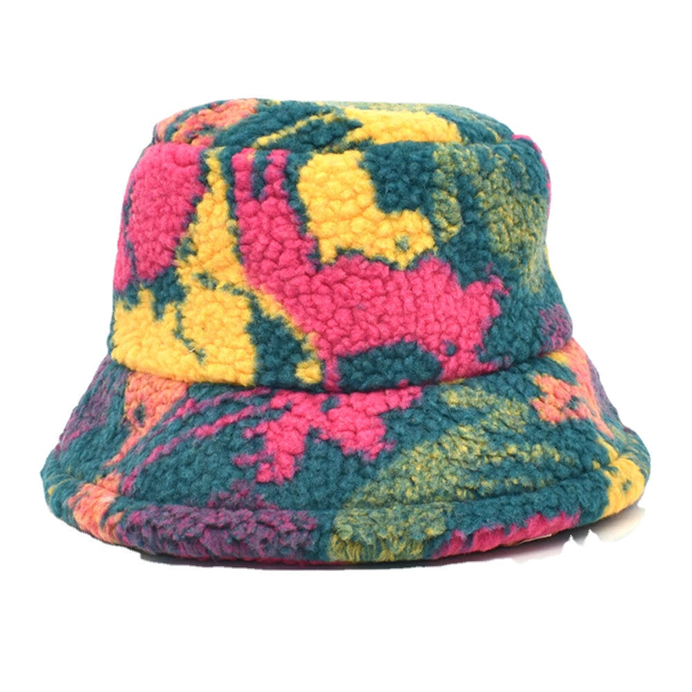 Unisex Cotton Mix Color Printing Velvet Keep Warm Outdoor Travel Casual Bucket Hat DTTT Image 1