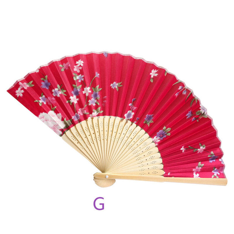 Summer Vintage Bamboo Folding Hand Held Flower Fan Chinese Dance Party Pocket Fans Image 1