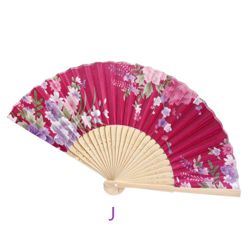 Summer Vintage Bamboo Folding Hand Held Flower Fan Chinese Dance Party Pocket Fans Image 1
