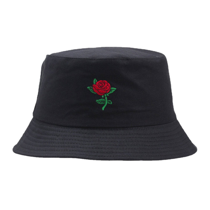 Unisex Cartoon Rose Embroidery Twill Cap Outdoor Suncreen Sunshade Bucket Hat DTTT Image 4