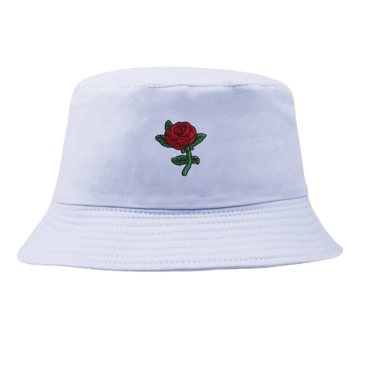 Unisex Cartoon Rose Embroidery Twill Cap Outdoor Suncreen Sunshade Bucket Hat DTTT Image 6