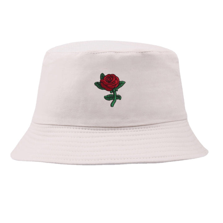 Unisex Cartoon Rose Embroidery Twill Cap Outdoor Suncreen Sunshade Bucket Hat DTTT Image 7