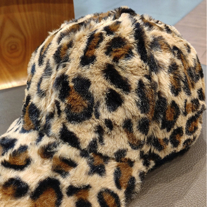 Unisex Plush Plus Thicken Leopard Pattern Warm Soft All-match Baseball Hat DTTT Image 2