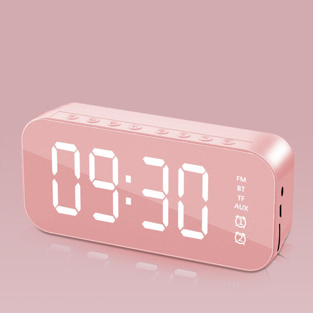 Wireless bluetooth Speaker Mirror Hifi Subwoofer Digital Alarm Clock with FM Function AUX Output Image 1