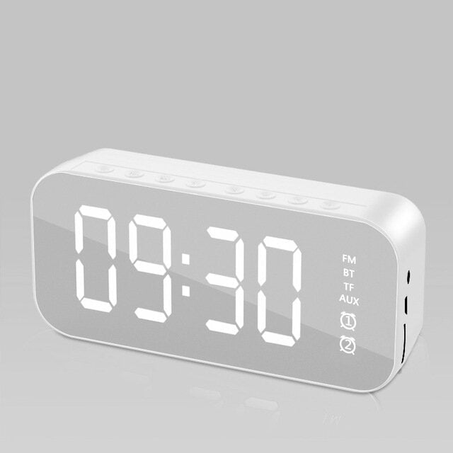 Wireless bluetooth Speaker Mirror Hifi Subwoofer Digital Alarm Clock with FM Function AUX Output Image 1