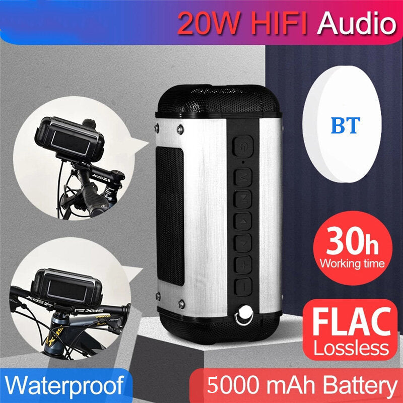 Wireless bluetooth Speaker 20W Subwoofer Dual Drivers HIFI 5000mAh FM Radio TF Card Waterproof Portable Outdoor Bicycle Image 2