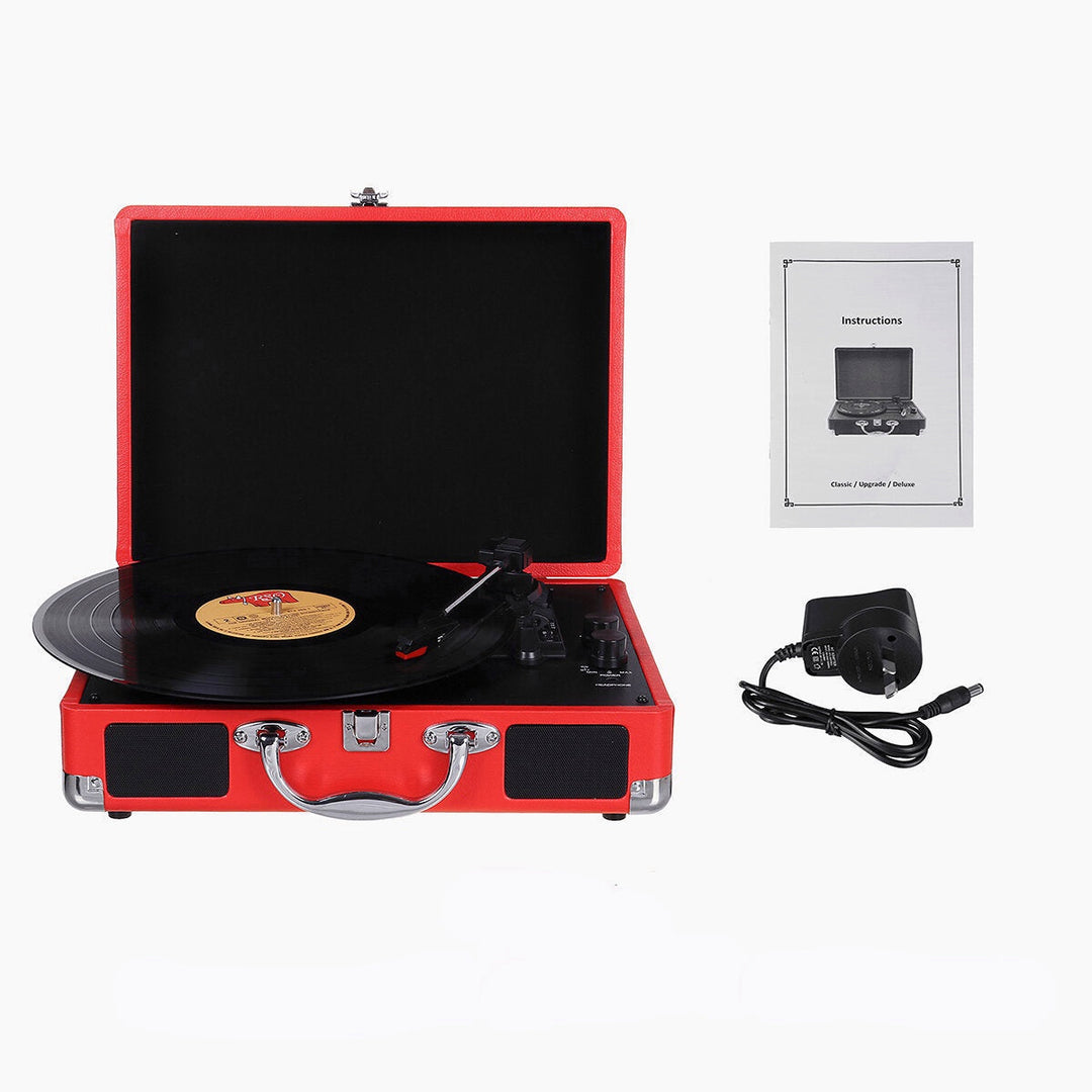 Vinyl Turntable Record Player LP Disc 33/45/78 RPM bluetooth Portable Leather Gramophone Phonograph Speaker 3.5mm Image 1