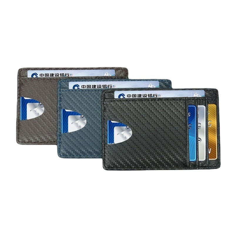 Women and Men Genuine Leather Card Holder Carbon Fiber Pattern RFID Multi-card Slot Wallet DTTT Image 1