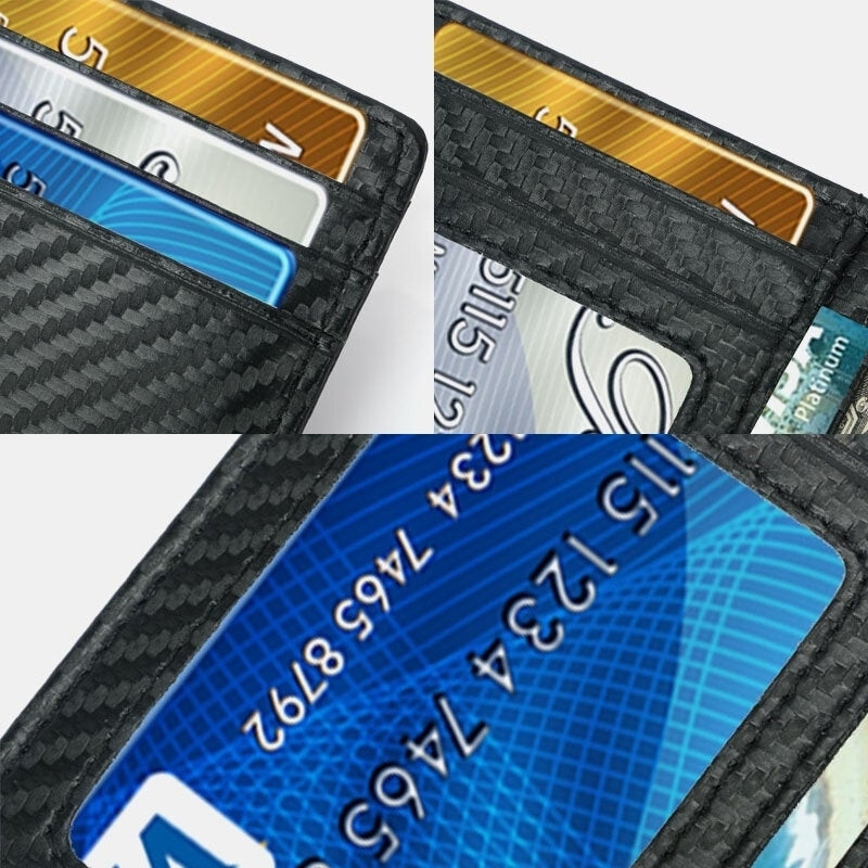 Women and Men Genuine Leather Card Holder Carbon Fiber Pattern RFID Multi-card Slot Wallet DTTT Image 4