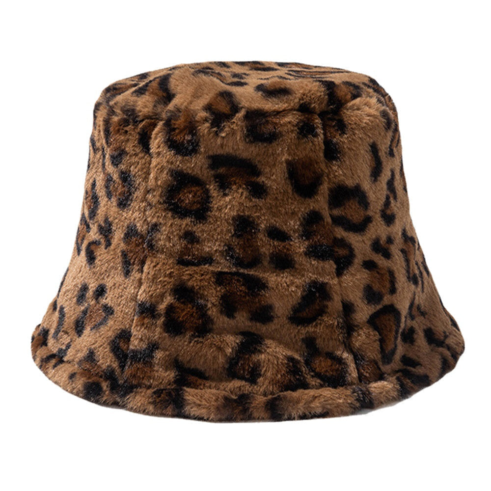 Women & Men Rabbit Hair Leopard Pattern Warm Casual Soft All-match Outdoor Bucket Hat Image 1