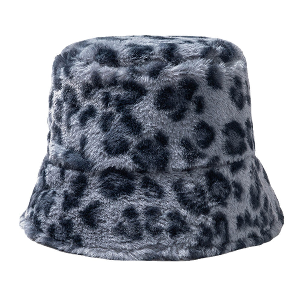 Women & Men Rabbit Hair Leopard Pattern Warm Casual Soft All-match Outdoor Bucket Hat Image 1
