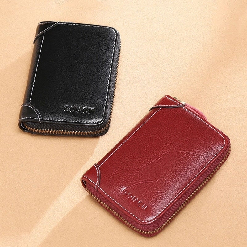 Women 12 Card Slots Rfid Genuine Leather Short Zipper Coin Purse Walle Image 2