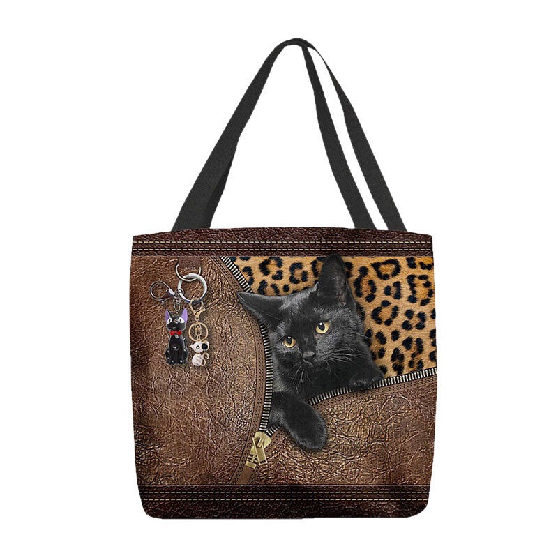 Women 3D Three-dimensional Cartoon Black Cat Pendant Pattern Shoulder Bag Handbag Tote- PPT Image 1