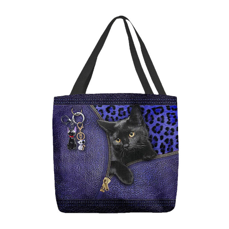 Women 3D Three-dimensional Cartoon Black Cat Pendant Pattern Shoulder Bag Handbag Tote- PPT Image 2