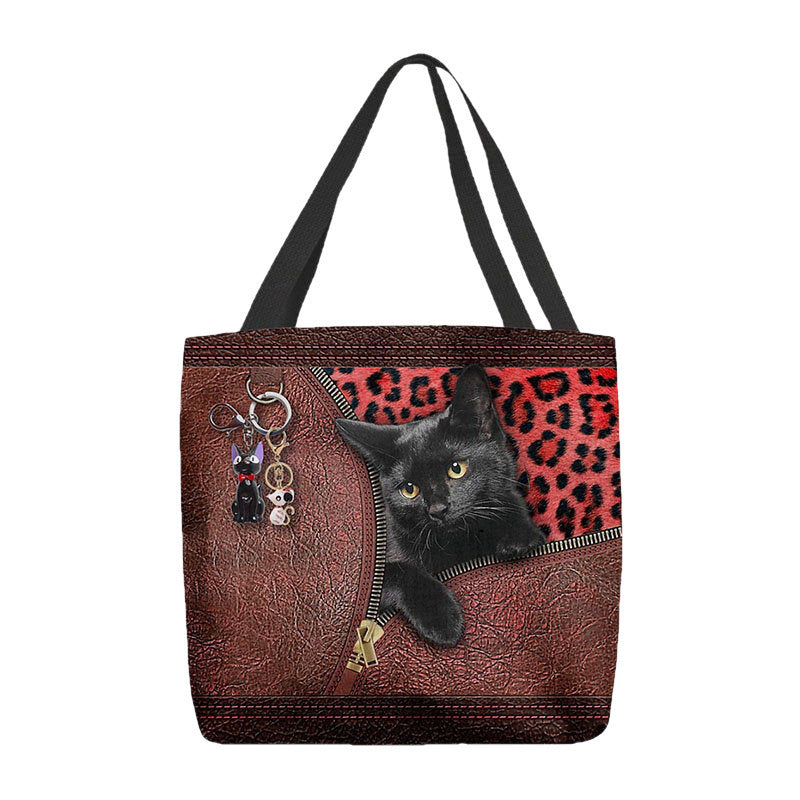 Women 3D Three-dimensional Cartoon Black Cat Pendant Pattern Shoulder Bag Handbag Tote- PPT DTTT Image 3