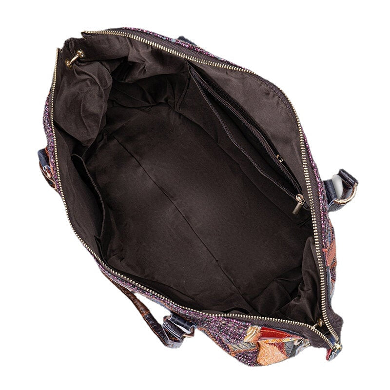 Women Genuine Leather Colored Lattice Pattern Handbags Large-capacity Tote Shoulder Bag Image 2