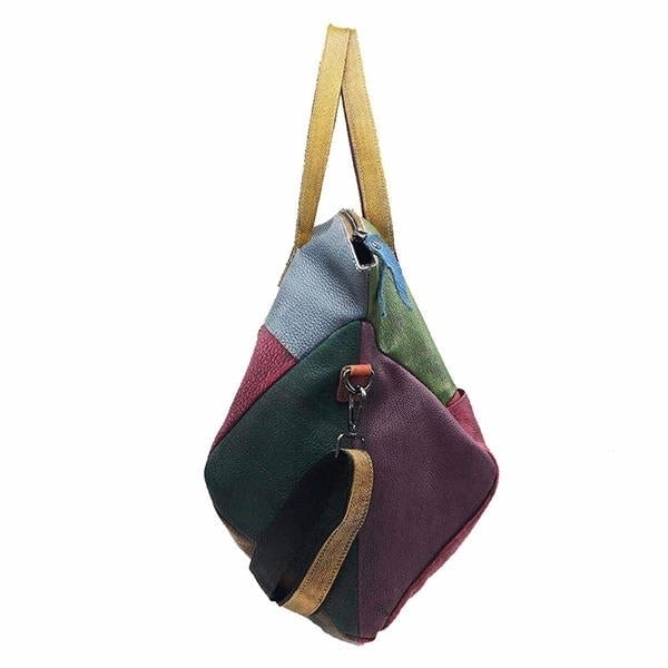 Women Genuine Leather Cowhide Handbag Crossbody Retro Handmade Stitching Bag Image 2