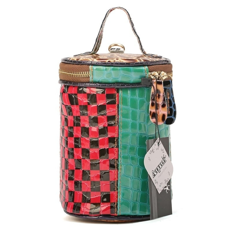 women genuine leather patchwork bucket bag crossbody bag Image 7
