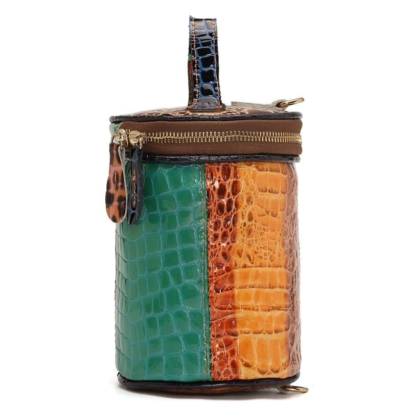 women genuine leather patchwork bucket bag crossbody bag Image 8