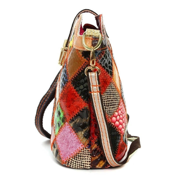 Women Genuine Leather Patchwork Crossbody Bag Floral Elegant Shoulder Bag Image 3