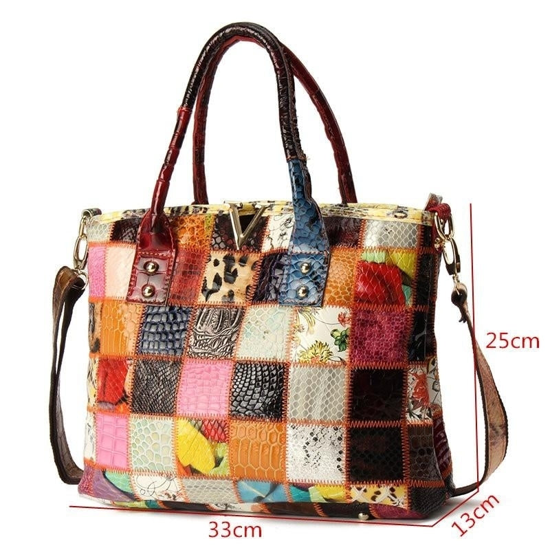 Women Genuine Leather Vintage Tote Handbag Large Capacity Stitching Crossbody Bag Image 4