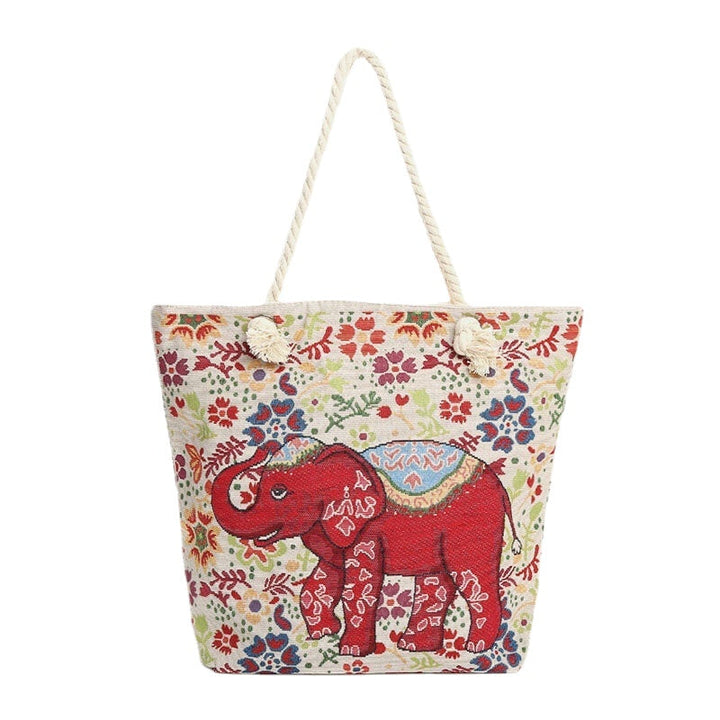 women elephant printed large capacity national tote handbag Image 1