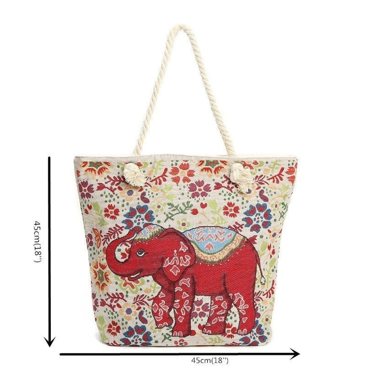 women elephant printed large capacity national tote handbag Image 4